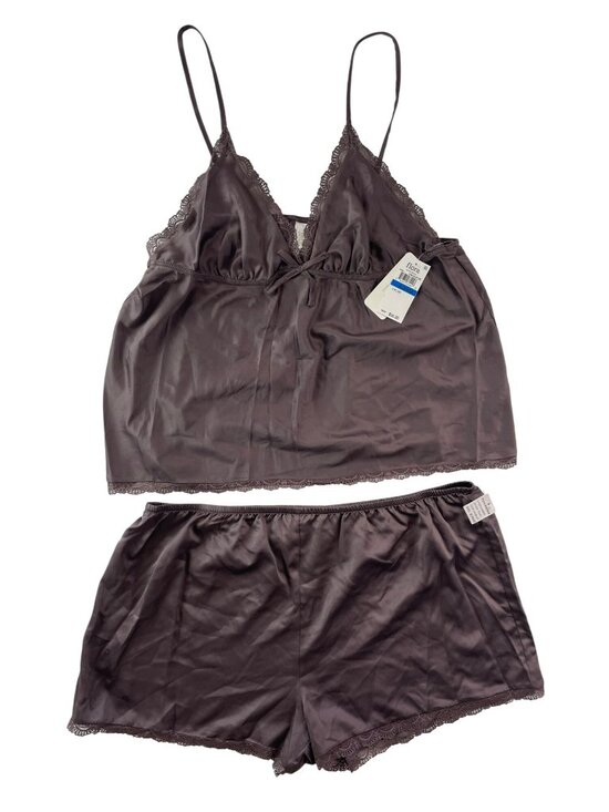 Flora By Flora Nikrooz Other - Flora By Flora Nikrooz Chocolate Satin Lace Trim 2-Piece Pajama Set Size XL NWT